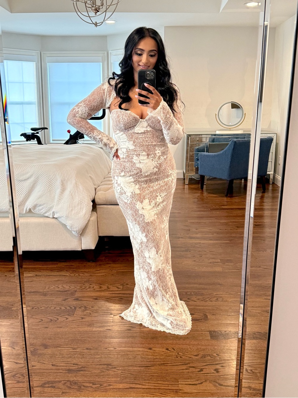 House of CB Ivory and Nude Long Sleeve Lace Mermaid Gown - Picture 5 of 5